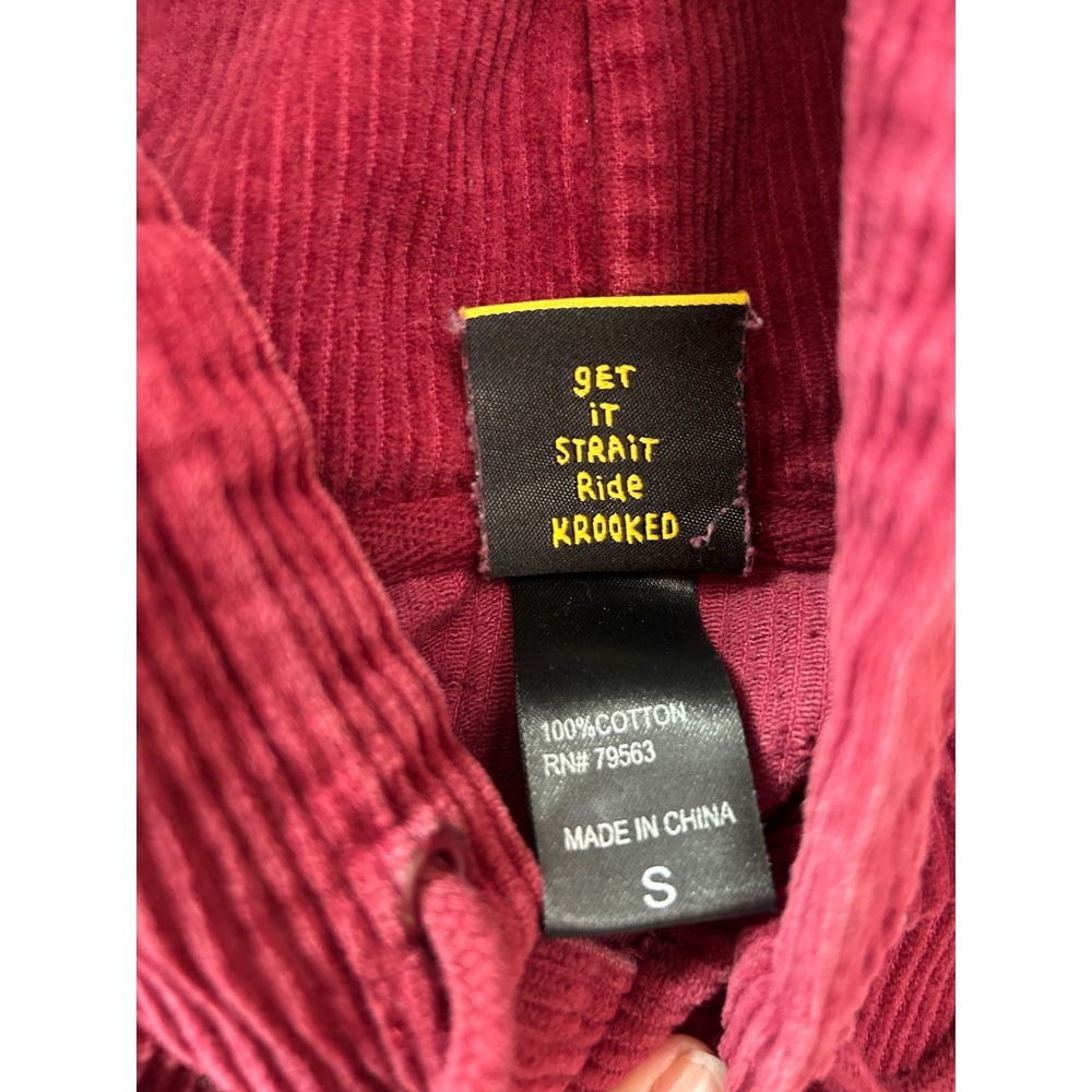 Krooked Skateboarding Corduroy Hoodie Burgundy Maroon Embroidered Size Small‎ - Picture 6 of 8